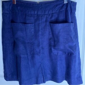 LOFT Navy Blue linen skirt with pouch pocket & pleated front slit fully lined